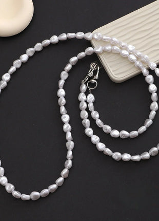 Mobile Phone Lanyard Luxury Pearl Bead Bag Chain Long Crossbody Necklace Chain Strap Phone Case Hanging Decoration Anti Lost