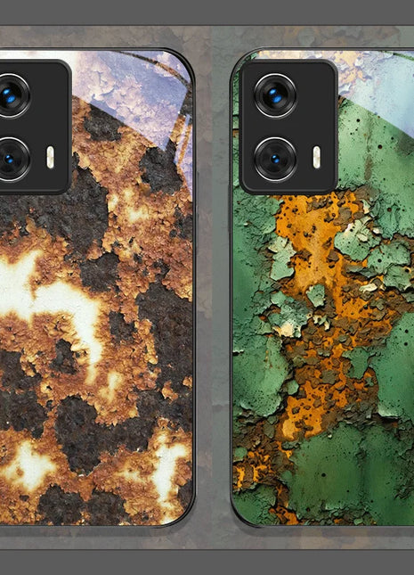 Creative Rusty Metal Surface Pattern Tempered Glass Phone Case for Motorola Moto Edge 50 Fusion 40 Neo 30 Pro G85 G84 G55 Cover
