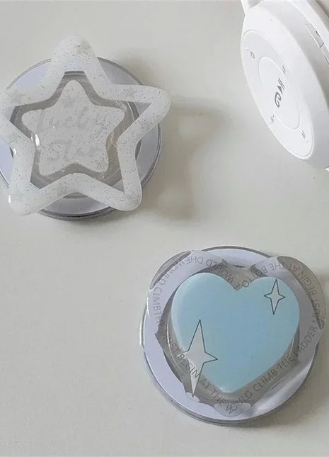 Korean Cute Blue Love Heart Star for Magsafe Magnetic Phone Griptok Grip Tok Stand for IPhone Wireless Charging Holder Bracket