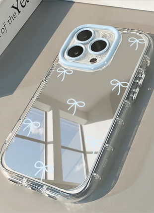 Simple Blue Pink Bow Girl Mirror Cute Phone Case For iPhone