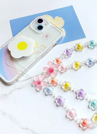 Colorful Sun Flower Beads Mobile Phone Chain Macaron Flower Beaded Mobile Phone Straps Pendant Keychain Creative Phone Chain