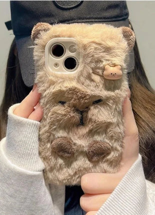Luxury Capybara Fluffy Fur Phone Case Protection for IPhone17 Air 16 Pro Max 15 14 13 12 11 Lovely Plush Velvety Shell