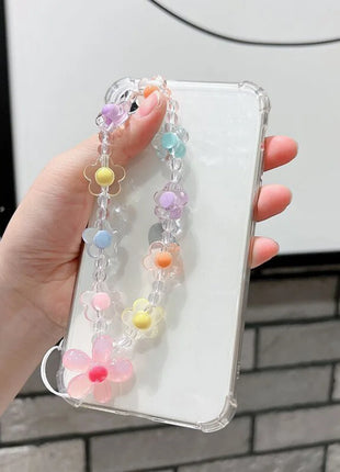 Colorful Sun Flower Beads Mobile Phone Chain Macaron Flower Beaded Mobile Phone Straps Pendant Keychain Creative Phone Chain