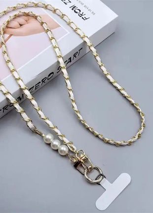 Mobile Phone Lanyard Women's Long Neck and Shoulder Strap Phone Case Universal Lanyard Long Crossbody Pearl Pickup Chain