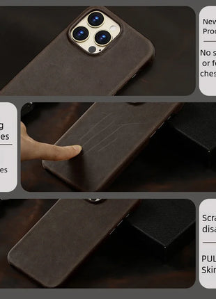 for Magsafe Case for iPhone 15 16 Pro Max 16Pro Retro Luxury Full Grain Cowhide Genuine Oiled PULL-UP Leather Magnetic Cover