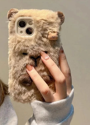 Luxury Capybara Fluffy Fur Phone Case Protection for IPhone17 Air 16 Pro Max 15 14 13 12 11 Lovely Plush Velvety Shell