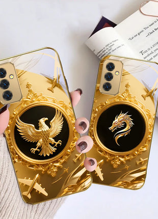 Gorgeous golden airplane For Samsung Galaxy S 21 S22 S23 Plus S24 Ultra S20 FE 25Ultra S21+ S9+ 22Plus Golden glass phone case