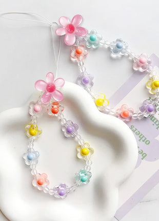 Colorful Sun Flower Beads Mobile Phone Chain Macaron Flower Beaded Mobile Phone Straps Pendant Keychain Creative Phone Chain