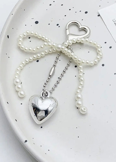Korean Cute Bow Pearl Phone Pendant Chain Y2K Heart Charm Strap Phone Accessories for iPhone Samsung Camera Bag Keychain Airpods