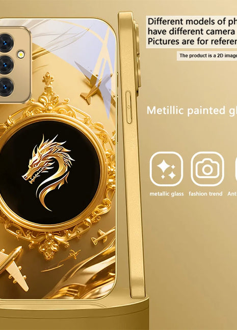 Gorgeous golden airplane For Samsung Galaxy S 21 S22 S23 Plus S24 Ultra S20 FE 25Ultra S21+ S9+ 22Plus Golden glass phone case