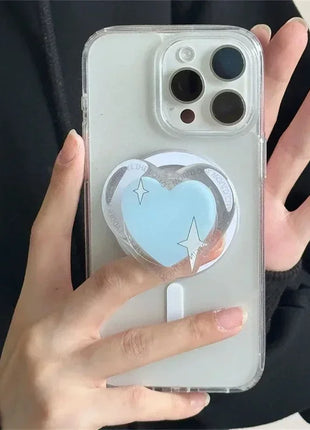 Korean Cute Blue Love Heart Star for Magsafe Magnetic Phone Griptok Grip Tok Stand for IPhone Wireless Charging Holder Bracket