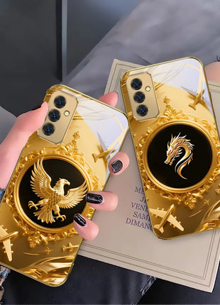 Gorgeous golden airplane For Samsung Galaxy S 21 S22 S23 Plus S24 Ultra S20 FE 25Ultra S21+ S9+ 22Plus Golden glass phone case