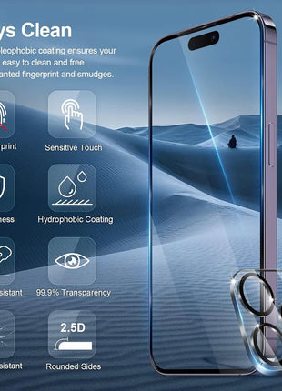 HD Screen Protection For iPhone 16 15 17 14 13 12 11 Pro Max Tempered Glass iPhone15 Pro Camera Lens Film iPhone16 Plus 13 Mini