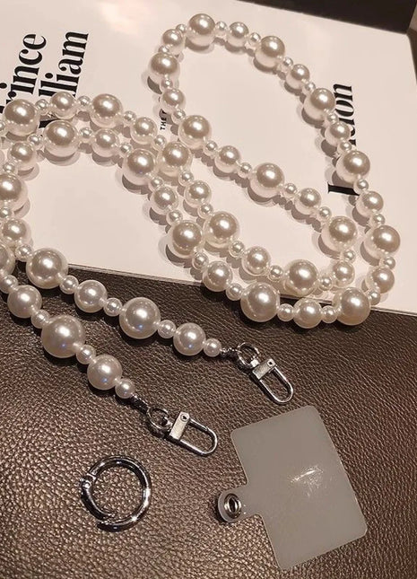 Korean Vintage Pearl Chain Stylish Decoration Accessories Crossbody Lanyard Neck Strap Charm Chain Stylish Beaded Pendant Phone