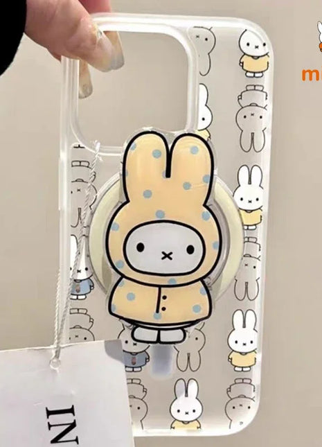 Cute Miffy Phone Shell Suitable for Iphone 17 16 15 14 Yellow Raincoat Rabbit Magnetic Holder Anti Drop Phone Case Perfect Gifts