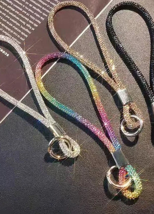 Glitter Flashy Rhinestone Cell Phone Charm Lanyard For Phone Diamond Crystal Phone Wrist Straps Keychain Hanging Anti-lost Rop