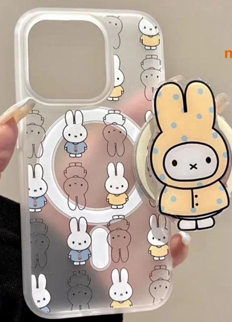 Cute Miffy Phone Shell Suitable for Iphone 17 16 15 14 Yellow Raincoat Rabbit Magnetic Holder Anti Drop Phone Case Perfect Gifts