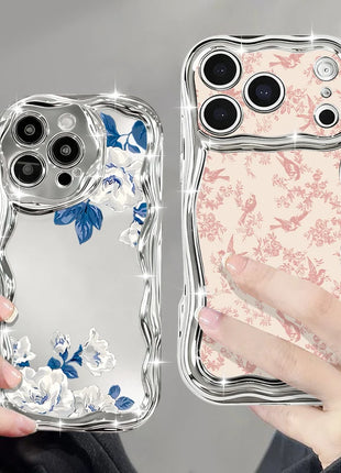 For iPhone 17 Pro Max Case Magnetic For Magsafe Simple Style Floral Mirror Case For iPhone 16 Pro Max 15 14 13 12 11 Air Funda