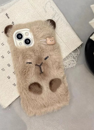 Luxury Capybara Fluffy Fur Phone Case Protection for IPhone17 Air 16 Pro Max 15 14 13 12 11 Lovely Plush Velvety Shell