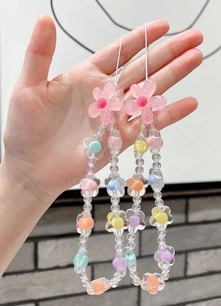 Colorful Sun Flower Beads Mobile Phone Chain Macaron Flower Beaded Mobile Phone Straps Pendant Keychain Creative Phone Chain