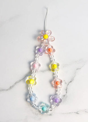 Colorful Sun Flower Beads Mobile Phone Chain Macaron Flower Beaded Mobile Phone Straps Pendant Keychain Creative Phone Chain