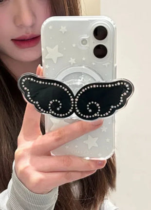 Korean Cute Cartoon Angel Wing for Magsafe Magnetic Phone Holder Grip Tok Stand for IPhone 17 Samsung S25 Wireless Charging Case