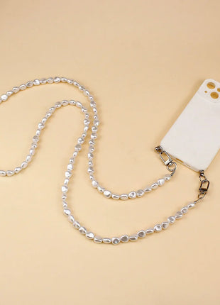 Mobile Phone Lanyard Luxury Pearl Bead Bag Chain Long Crossbody Necklace Chain Strap Phone Case Hanging Decoration Anti Lost