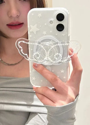 Korean Cute Cartoon Angel Wing for Magsafe Magnetic Phone Holder Grip Tok Stand for IPhone 17 Samsung S25 Wireless Charging Case