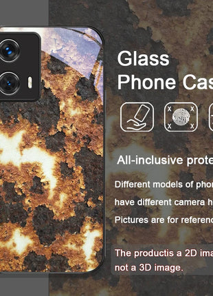 Creative Rusty Metal Surface Pattern Tempered Glass Phone Case for Motorola Moto Edge 50 Fusion 40 Neo 30 Pro G85 G84 G55 Cover