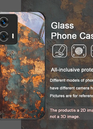 Creative Rusty Metal Surface Pattern Tempered Glass Phone Case for Motorola Moto Edge 50 Fusion 40 Neo 30 Pro G85 G84 G55 Cover
